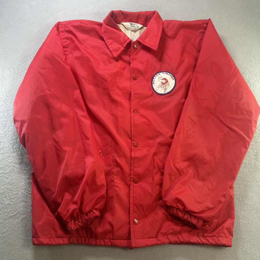Vintage Dulles Vikings Jacket Mens Small Red‎ West Snap Front Coach 80s Layering